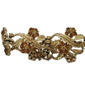 Mid Century Amber Crystal Link Bracelet, 6.5" L, 1960s